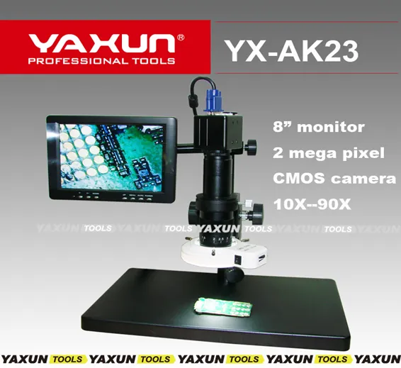 Yaxun Ak-23 Digital Microscope With 8" Lcd Monitor 2 Mega Pixel Cmos Camera Vga Output 10x--90x Continue Zoom