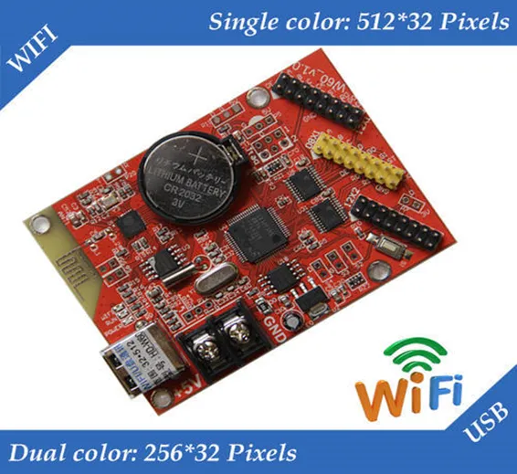 HD-W60 wifi / USB led control card 512 * 32pixels wireless single / dual color led controller p10
