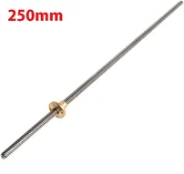 T8 250mmx8mm Screw Threaded Rod With Brass Nut