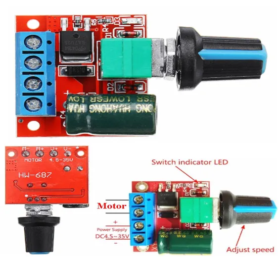 HW-687 PWM DC Motor Speed Governor 5V-25V Speed Regulation Switch Controller 5A Switch Function Small LED Dimmer Module 