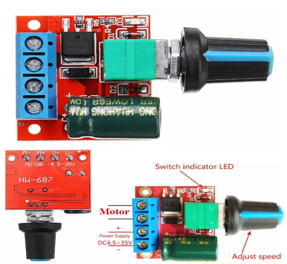 HW-687 5A Mini DC Motor PWM Speed Controller Module