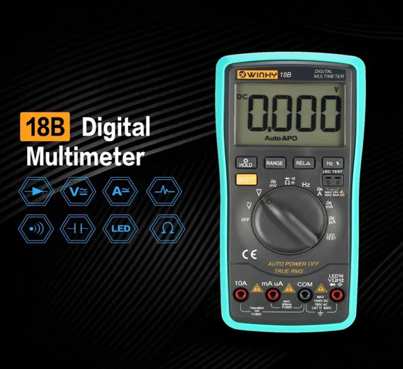 Digital Multimeter 18B True Tester RMS AC DC Volt Amp Ohm Capacitance LED Diode Frequency Meter Test 5999 Backlight Counts