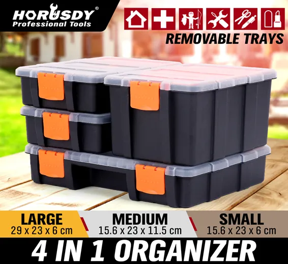 4-Piece Tool Box Parts Organizer Storage Compartments Black/Orange Multi functional Plastic Storage Box