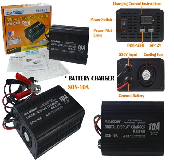 Suoer 10A 6V 12V Automatic Adaptive Digital Display Fast Battery Charger
