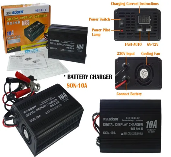 Suoer 10A 6V 12V Automatic Adaptive Digital Display Fast Battery Charger Suoer 10A 6V 12V Automatic Adaptive Digital Display Fast Battery Charger