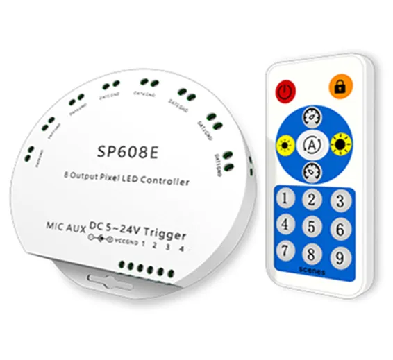 SP608E WS2812B Music Controller 8 CH Signal Output WS2811 WS2815 LED Light Strip Built in Mic IOS Android Bluetooth App SP608E WS2812B Music Controller 8 CH Signal Output WS2811 WS2815 LED Light Strip Built in Mic IOS Android Bluetooth App