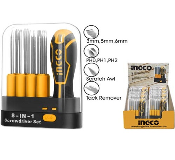 INGCO 9 Pcs interchangeable screwdriver set AKISD0901