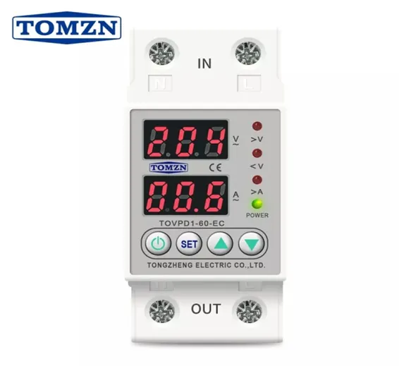 TOMZN TOVPD1-60 Adjustable Over And Under Voltage Relay Voltage Fluctuation Protection Device In Pakistan TOMZN TOVPD1-60 Adjustable Over And Under Voltage Relay Voltage Fluctuation Protection Device In Pakistan